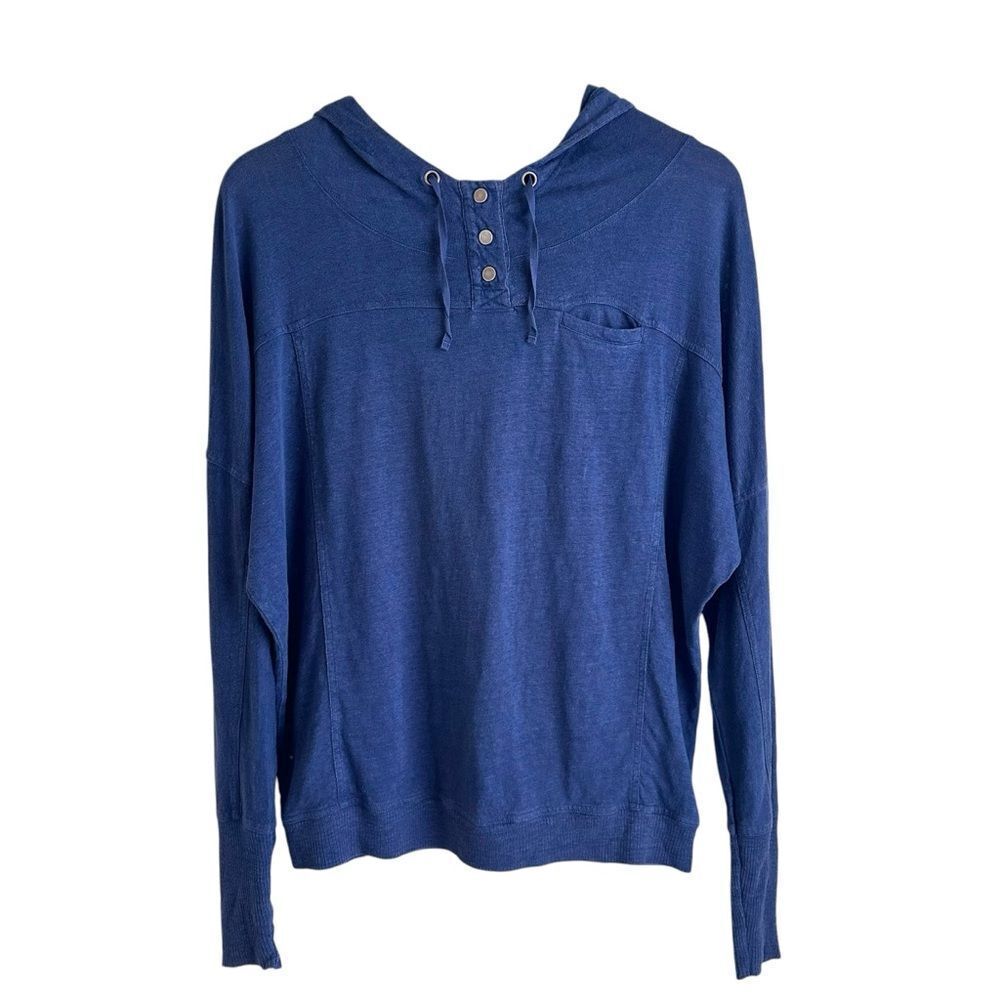 Eileen Fisher Blue 100% Linen Lightweight Hoodie Size XS